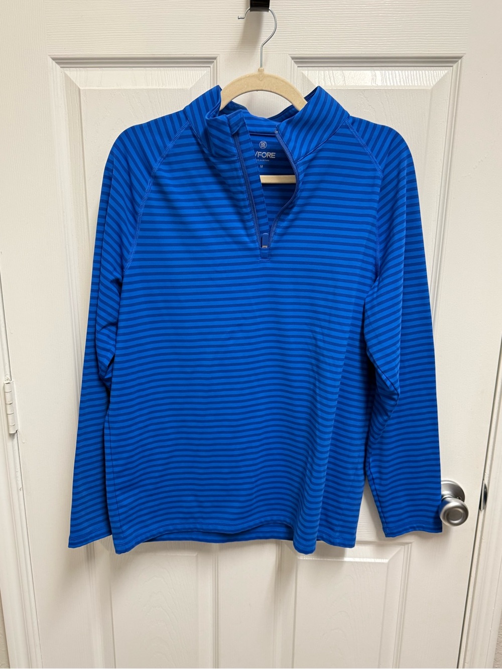 G/FORE Blue Striped Quarter Zip Pullover